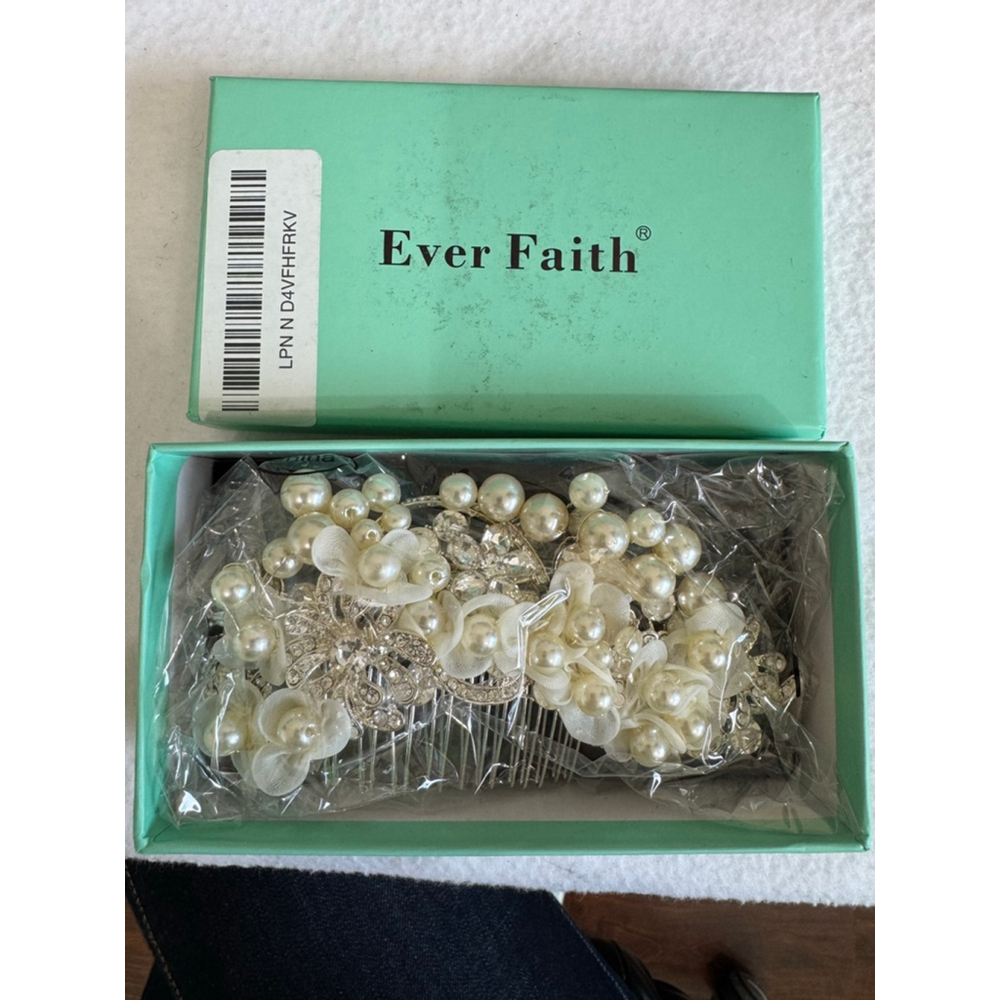 Women's Ever Faith Ivory Pearl & Crystal floral Silver Tone Hair Comb One Size